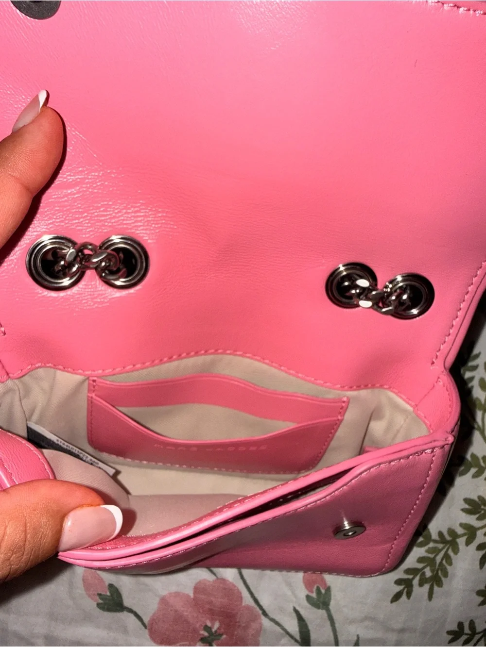 Marc Jacobs Pink Compact Chain Wallet with Silver Hardware